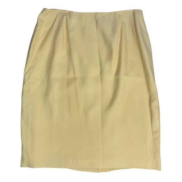 Vintage Ellen Tracy Silk Pencil Skirt 14 Yellow Lined Flat Front Knee Length Zip - Picture 1 of 5